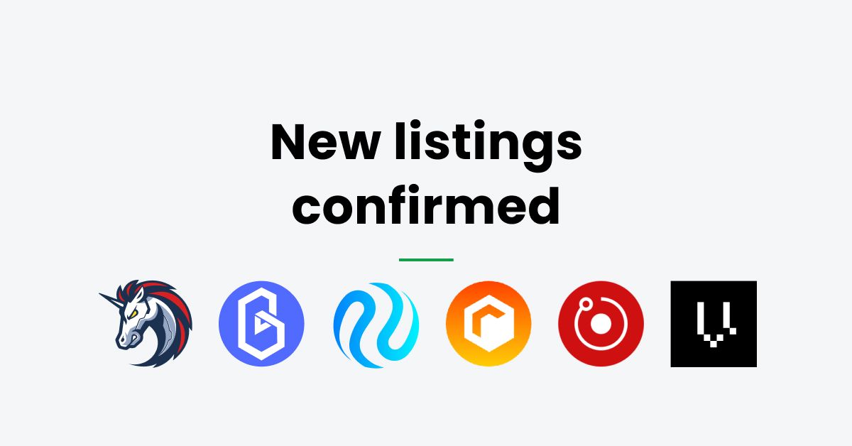 We’re listing six new ERC-20 tokens: 1INCH, BAND, INJ, RLY, RNDR AND VEGA